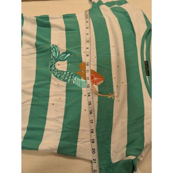 Pretty teal & white striped lightweight sweater w/mermaid embroidery, bua/bua S - Picture 6 of 8